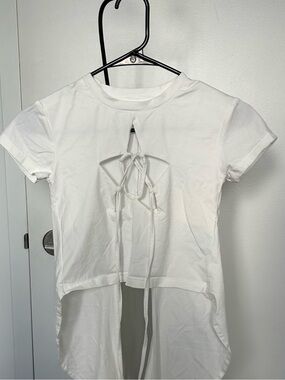 White Y2K Star Cutout Tie-Front Asymmetrical T-Shirt